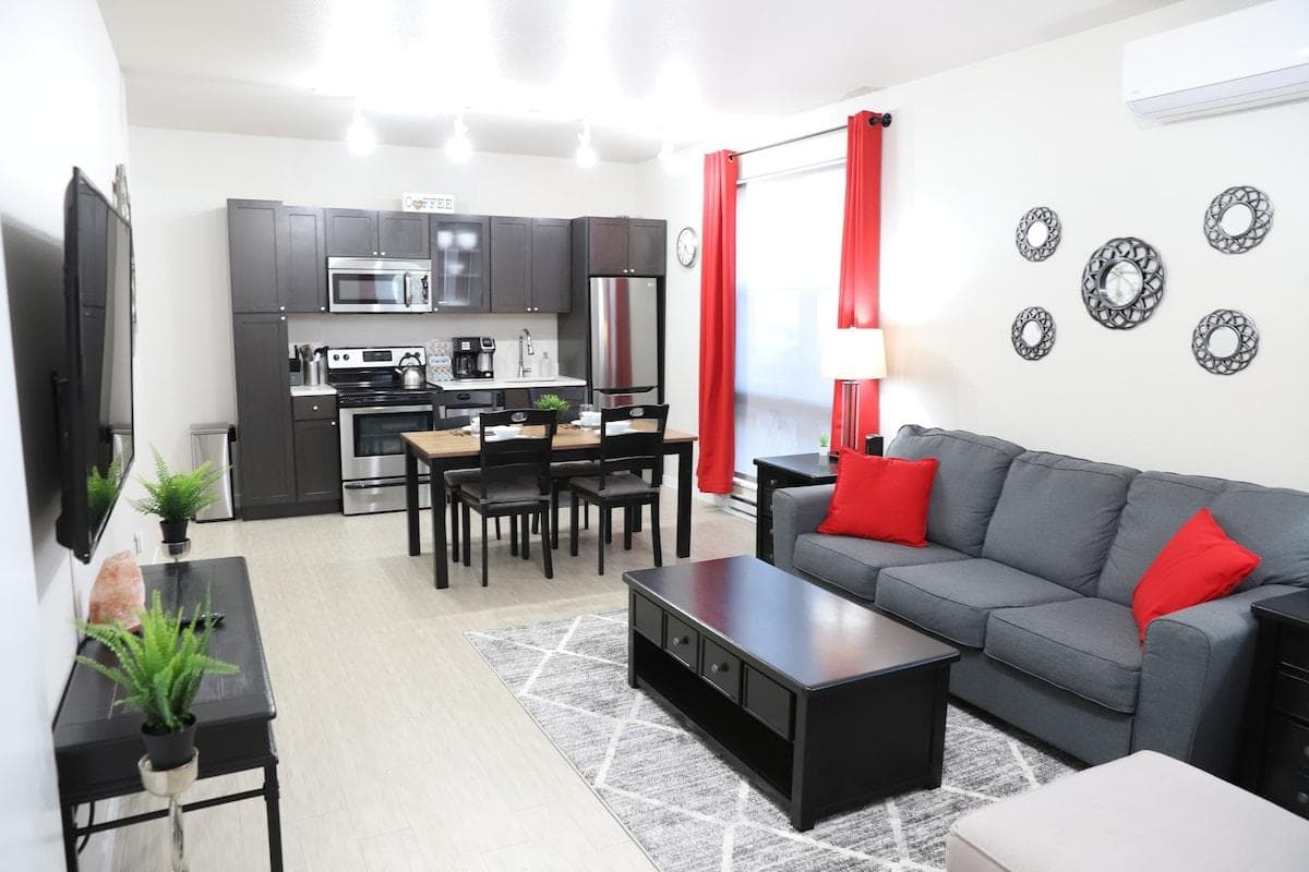 Living room, dining area, kitchen